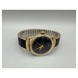 Vintage Gold-Tone Wristwatch - Black Dial, 24 Jewels