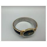 Vintage Gold-Tone Wristwatch - Black Dial, 24 Jewels