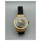 Vintage Gold-Tone Wristwatch - Black Dial, 24 Jewels