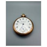 Antique Gold Plated Pocket Watch - Open-Face, 17-Jewel Movement, White Dial
