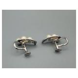 Vintage Pearl Cluster Screw-Back Earrings - 3 Pearls Each, Silver-Tone