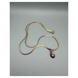 24-Inch Gold-Tone Necklace with Pink Gem Teardrop Pendant