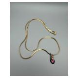 24-Inch Gold-Tone Necklace with Pink Gem Teardrop Pendant