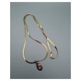 24-Inch Gold-Tone Necklace with Pink Gem Teardrop Pendant