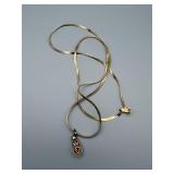 24-Inch Gold-Tone Necklace with Pink Gem Teardrop Pendant