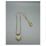 Heart Pendant Necklace - Gold-Tone, 18-Inch Snake Chain, Crystal Heart