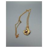 Feather Pendant Necklace - Gold-Tone, Cubic Zirconia, 20 in Chain