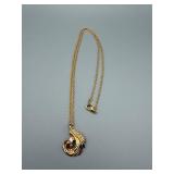 Feather Pendant Necklace - Gold-Tone, Cubic Zirconia, 20 in Chain