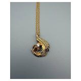 Feather Pendant Necklace - Gold-Tone, Cubic Zirconia, 20 in Chain