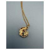 Feather Pendant Necklace - Gold-Tone, Cubic Zirconia, 20 in Chain