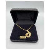 Feather Pendant Necklace - Gold-Tone, Cubic Zirconia, 20 in Chain