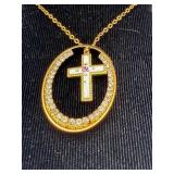 Cross Pendant Necklace, 18-Inch Chain, Gold-Tone with Crystals, 14K HGE