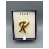 Crazy Horse K Letter Pin - Gold-Tone Initial Brooch in Box