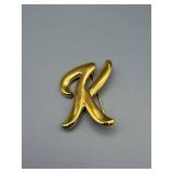 Crazy Horse K Letter Pin - Gold-Tone Initial Brooch in Box