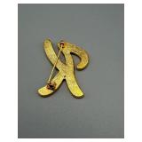 Crazy Horse K Letter Pin - Gold-Tone Initial Brooch in Box