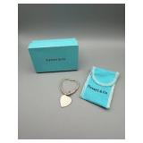 TIFFANY & CO. Key Chain 925 Sterling Silver Heart Pendant on Heart Ring with Box & Pouch