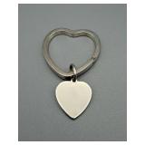 TIFFANY & CO. Key Chain 925 Sterling Silver Heart Pendant on Heart Ring with Box & Pouch