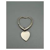 TIFFANY & CO. Key Chain 925 Sterling Silver Heart Pendant on Heart Ring with Box & Pouch