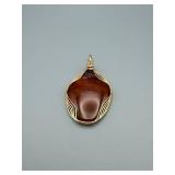 Gold-Tone Wire-Wrapped Brown Cabochon Pendant 2 x 1 inch