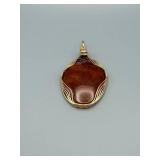 Gold-Tone Wire-Wrapped Brown Cabochon Pendant 2 x 1 inch