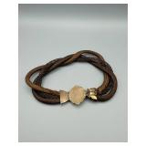 Hairwork Bracelet or Choker - Hand-Woven Brown Human Hair with Ornate Gold Tone Clasp