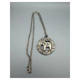 Dalecarlian Horse Pendant Necklace - Floral Frame, Silver-Tone, 22-inch Chain