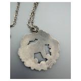 Dalecarlian Horse Pendant Necklace - Floral Frame, Silver-Tone, 22-inch Chain