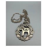 Dalecarlian Horse Pendant Necklace - Floral Frame, Silver-Tone, 22-inch Chain