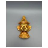 Goldtone Lucien Piccard Head Bust Pendant with Crown - 3in Long Necklace Charm, Vintage Style