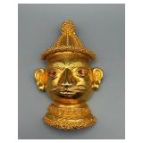 Goldtone Lucien Piccard Head Bust Pendant with Crown - 3in Long Necklace Charm, Vintage Style