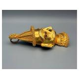 Goldtone Lucien Piccard Head Bust Pendant with Crown - 3in Long Necklace Charm, Vintage Style