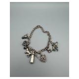 Sterling Silver Charm Bracelet with Animal Charms & Heart Pendant