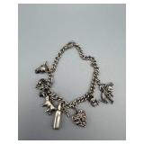 Sterling Silver Charm Bracelet with Animal Charms & Heart Pendant