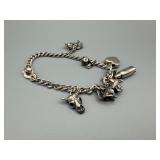 Sterling Silver Charm Bracelet with Animal Charms & Heart Pendant