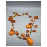 Orange Bead Necklace - 26" Long - Teardrop & Round Beads