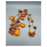 Orange Bead Necklace - 26" Long - Teardrop & Round Beads