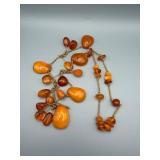 Orange Bead Necklace - 26" Long - Teardrop & Round Beads