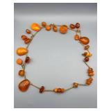 Orange Bead Necklace - 26" Long - Teardrop & Round Beads