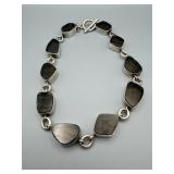 Sterling Silver Smoky Glass Bracelet 16-Inch Crackle Design