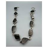 Sterling Silver Smoky Glass Bracelet 16-Inch Crackle Design