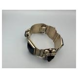 Sterling Silver Taxco Onyx Bracelet - Five-Segment Cuff with Engraved Panels