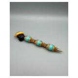 Turquoise Pen With Black Bust Head And Gold Filigree