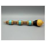 Turquoise Pen With Black Bust Head And Gold Filigree
