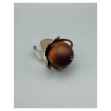 Wooden Bead Ring in Silver Cage - Narikka Finland Origin