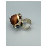 Wooden Bead Ring in Silver Cage - Narikka Finland Origin