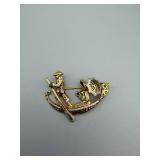Gondola Pin Brooch - Two Figures, Gold-Tone Finish, Enamel Accents