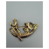 Gondola Pin Brooch - Two Figures, Gold-Tone Finish, Enamel Accents