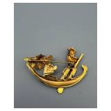 Gondola Pin Brooch - Two Figures, Gold-Tone Finish, Enamel Accents