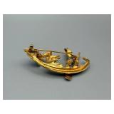Gondola Pin Brooch - Two Figures, Gold-Tone Finish, Enamel Accents