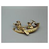 Gondola Pin Brooch - Two Figures, Gold-Tone Finish, Enamel Accents